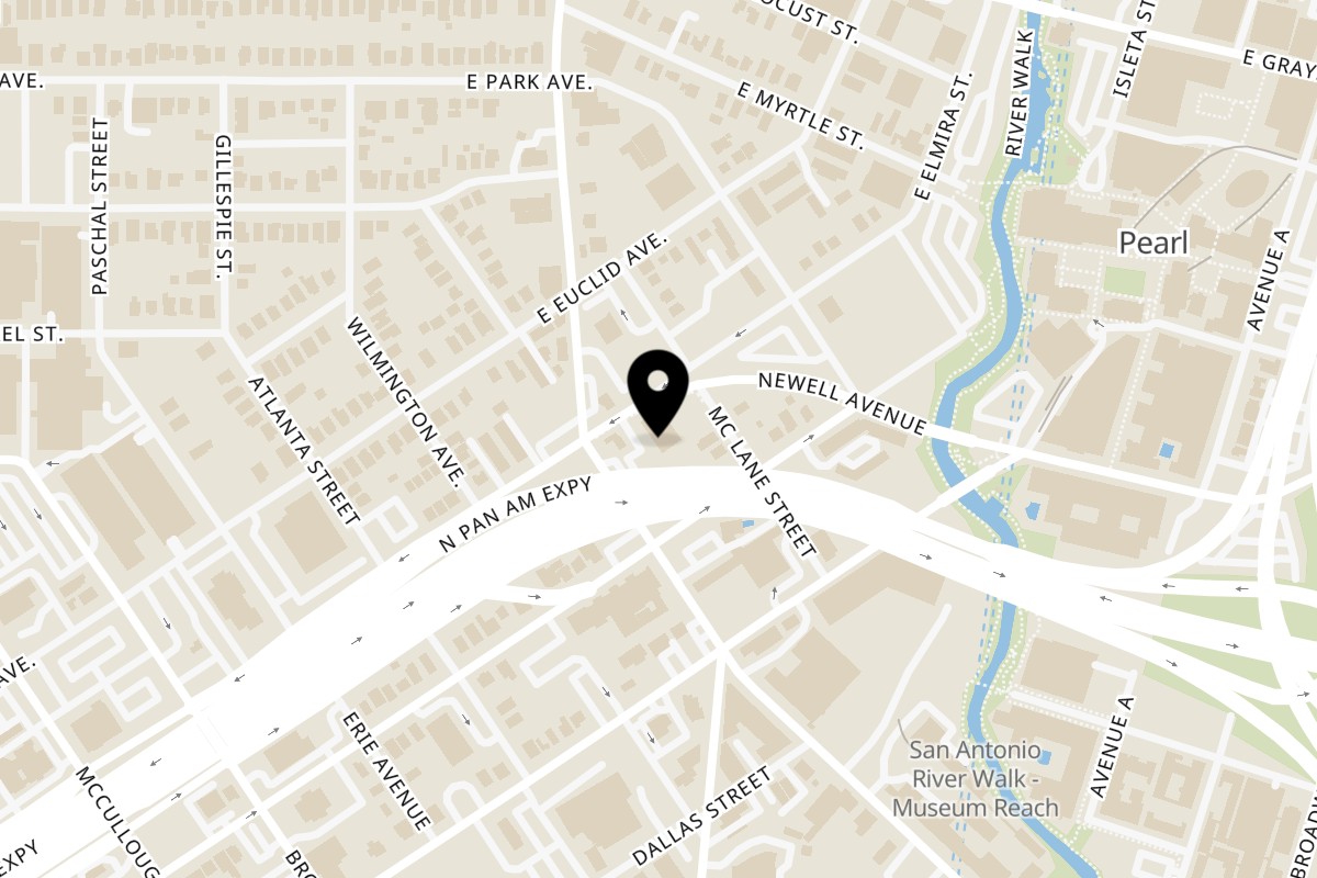 Map showing the location of Ming's Midtown on 914 E Elmira St in San Antonio